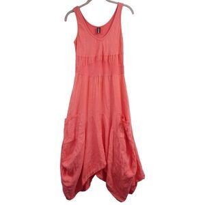 Inizio Linen Magic Dress Women's M Pink Asymmetrical Bubble Hem Sleeveless Linen